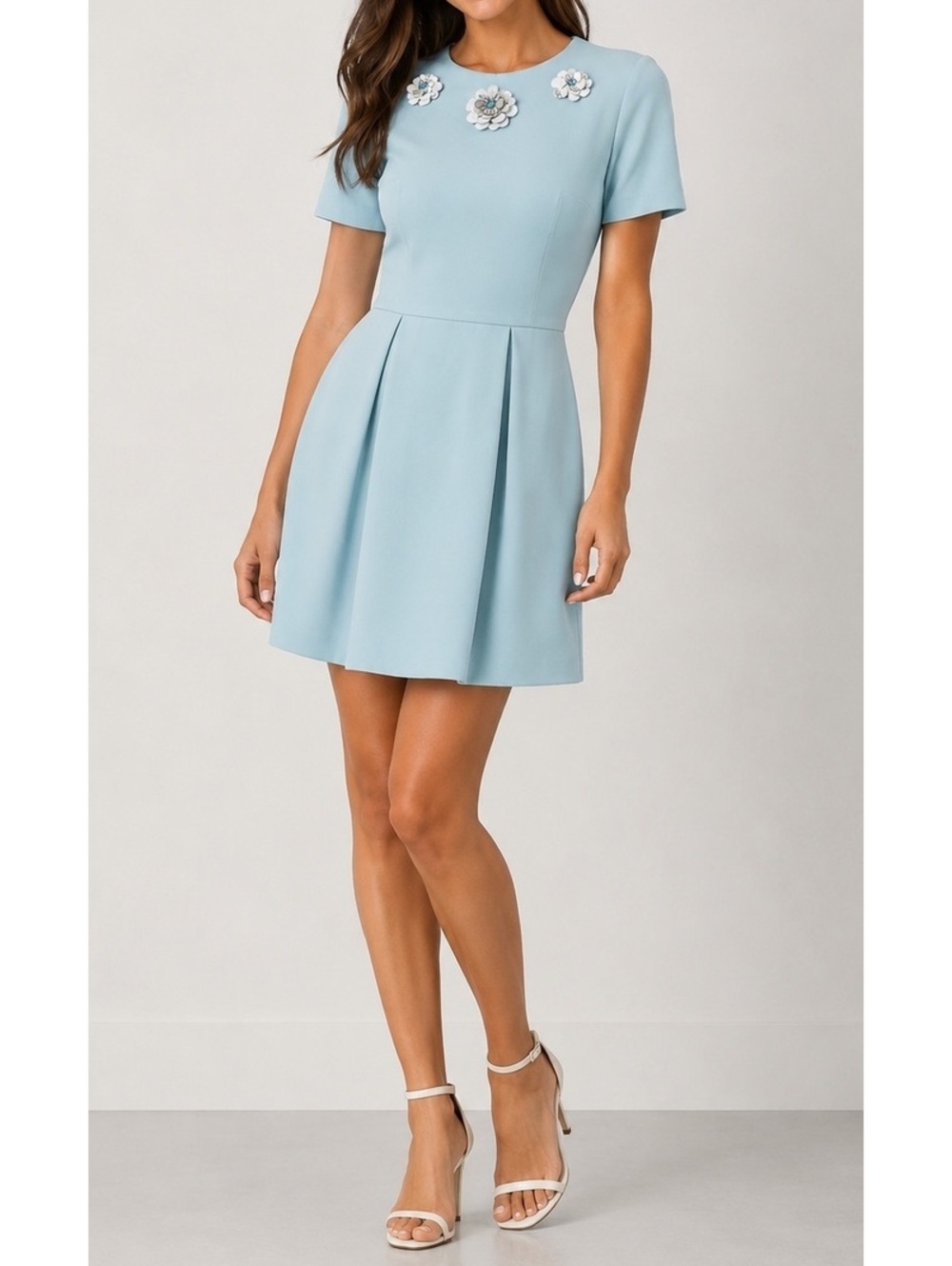 Betsey Johnson Ice Blue Embellished Floral Neck Fit & Flare Dress Size 4